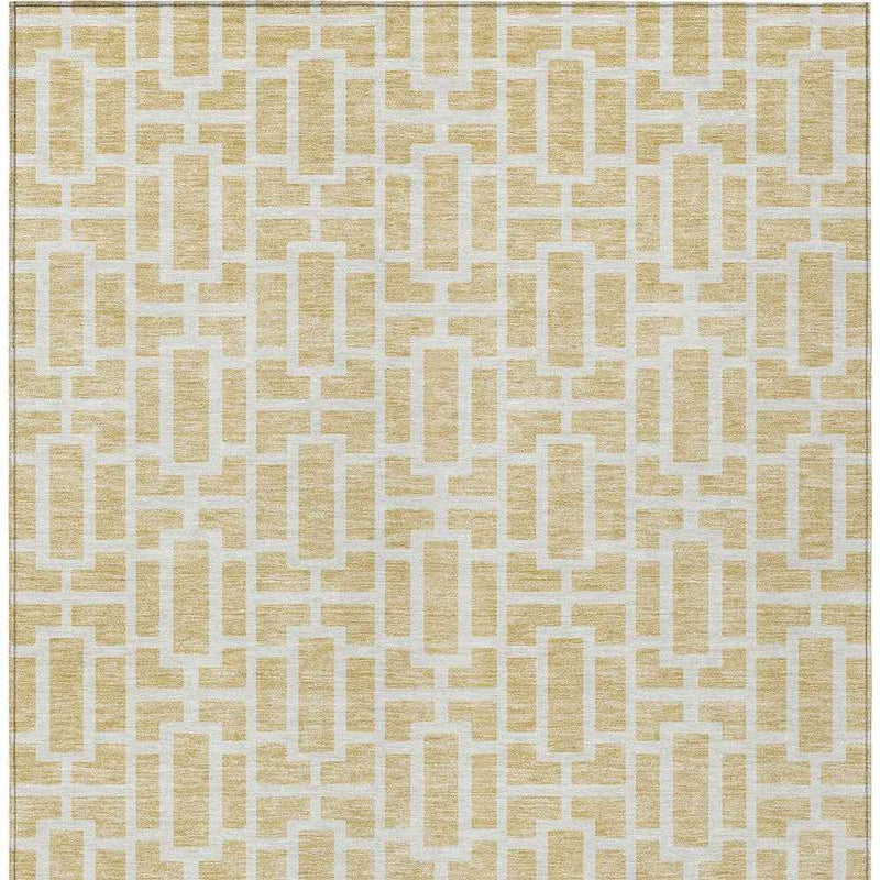 3' X 5' Wheat And Ivory Geometric Washable Indoor Outdoor Area Rug