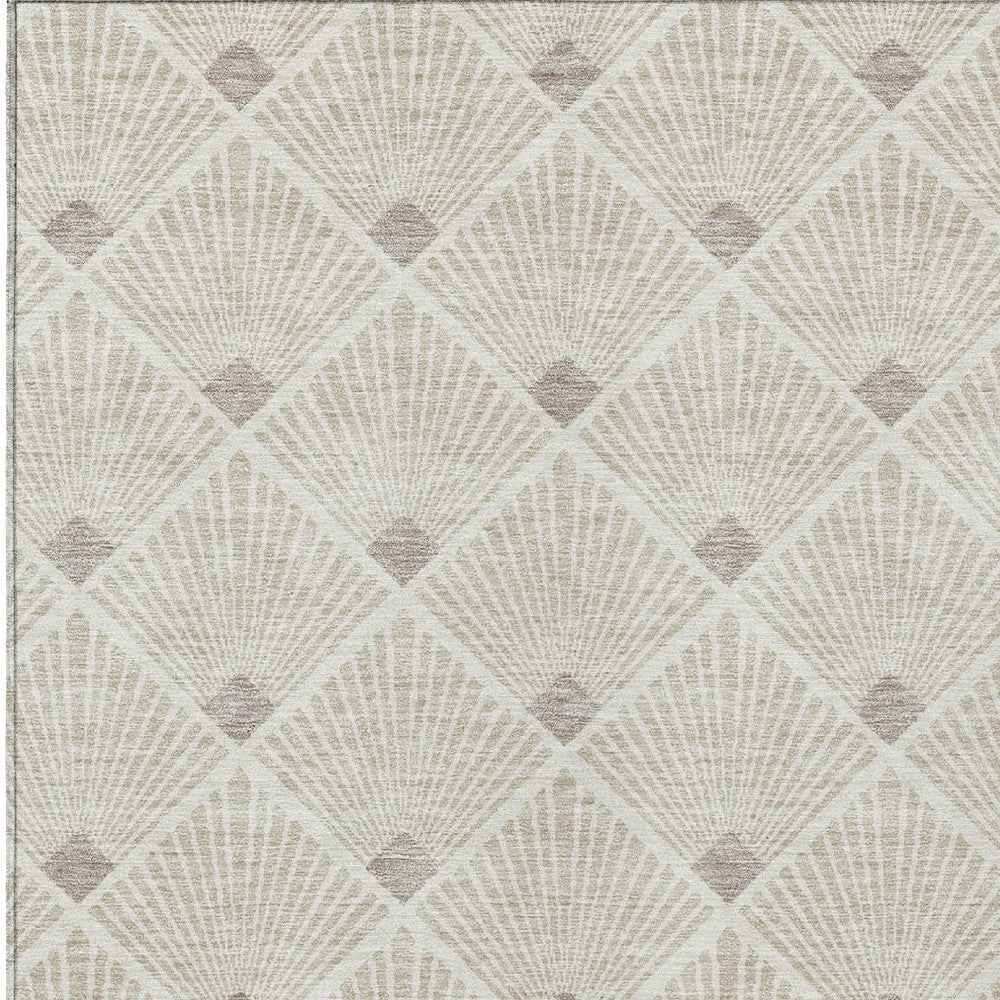 3' X 5' Beige And Ivory Geometric Washable Indoor Outdoor Area Rug