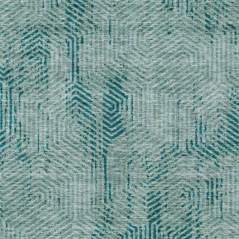 10' X 14' Teal Blue And Gray Geometric Washable Indoor Outdoor Area Rug