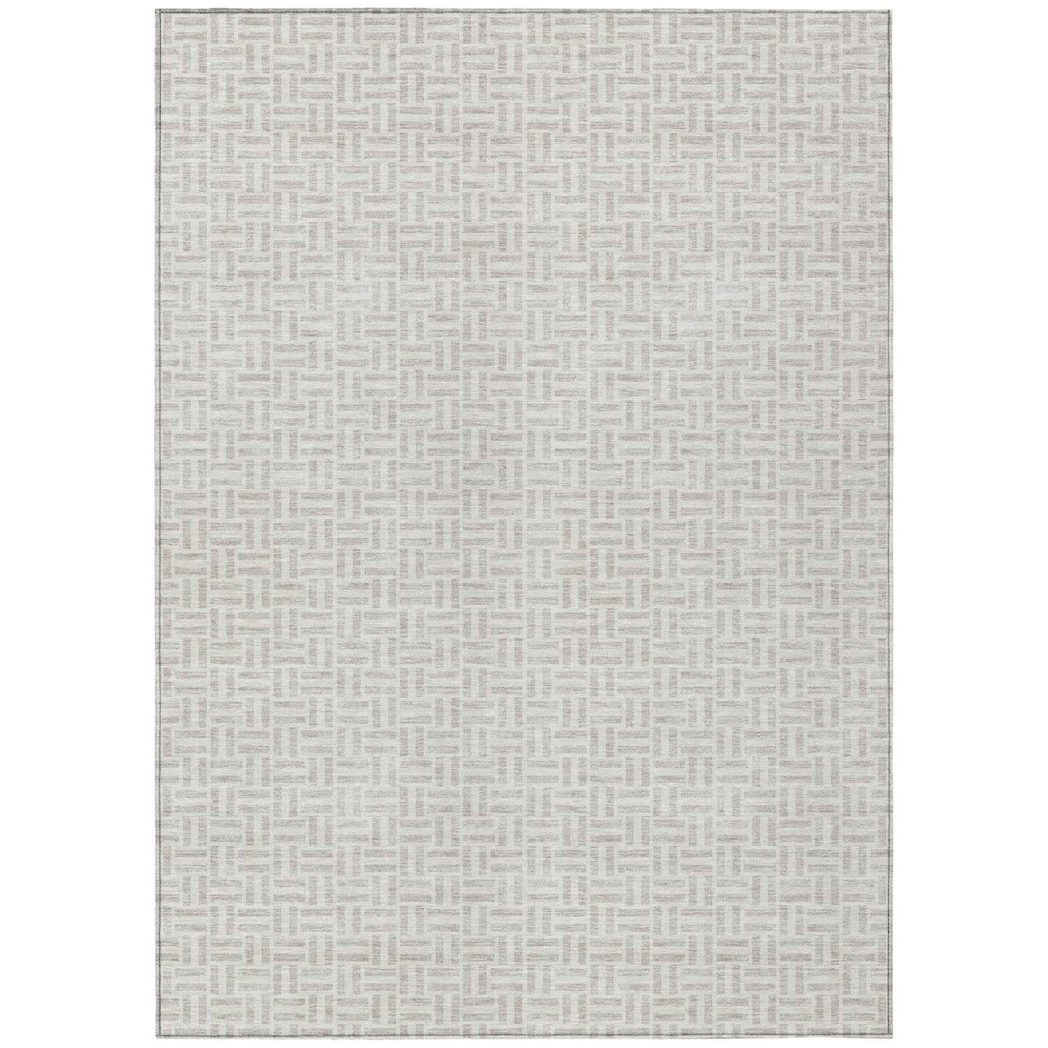 3' X 5' Taupe And Silver Geometric Washable Indoor Outdoor Area Rug