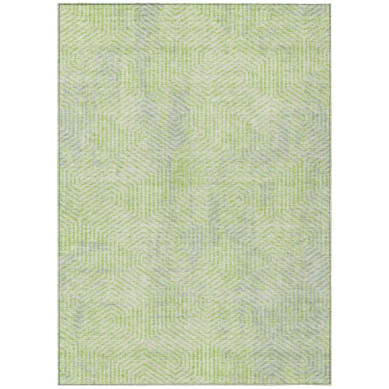 10' X 14' Lime Green Gray And Ivory Geometric Washable Indoor Outdoor Area Rug