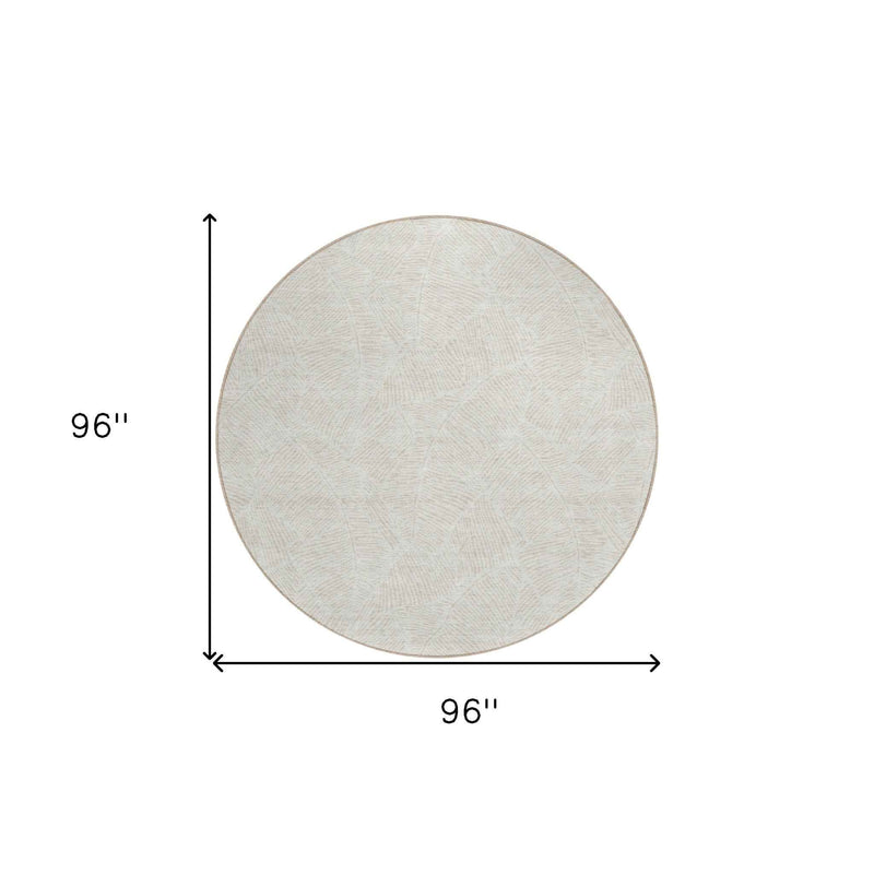 8' Ivory And Beige Round Floral Washable Indoor Outdoor Area Rug