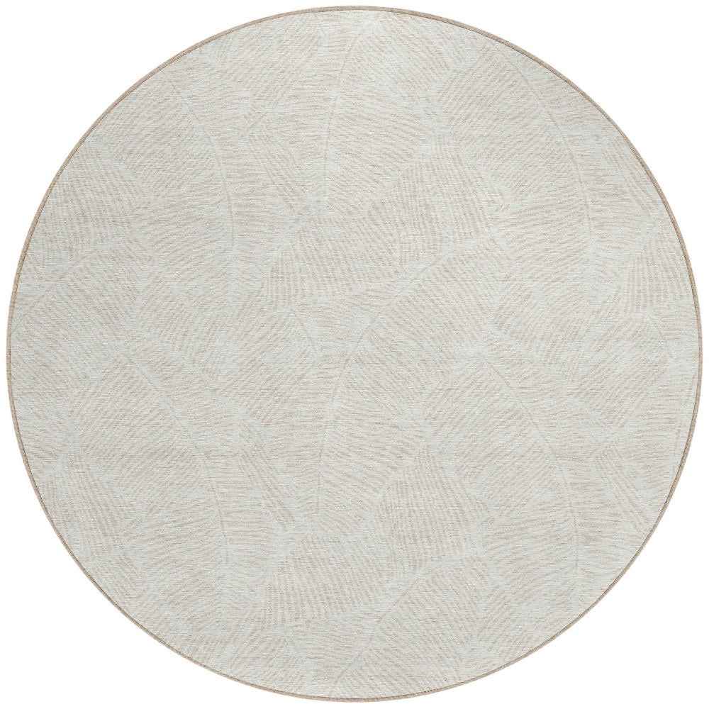 8' Ivory And Beige Round Floral Washable Indoor Outdoor Area Rug