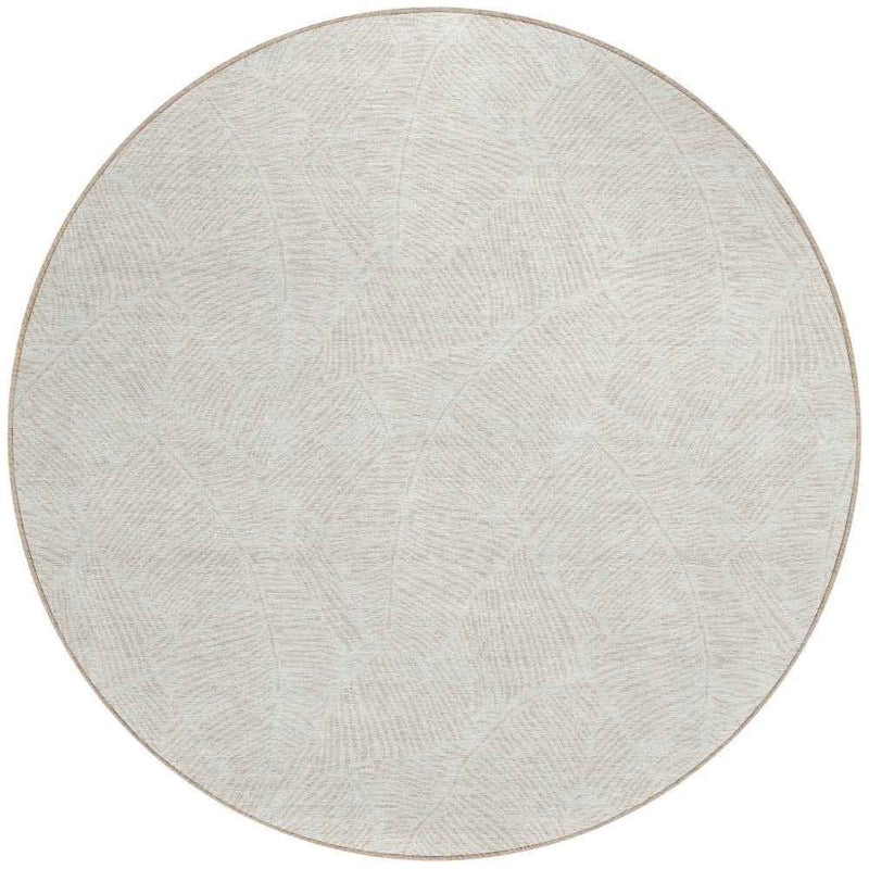 8' Ivory And Beige Round Floral Washable Indoor Outdoor Area Rug