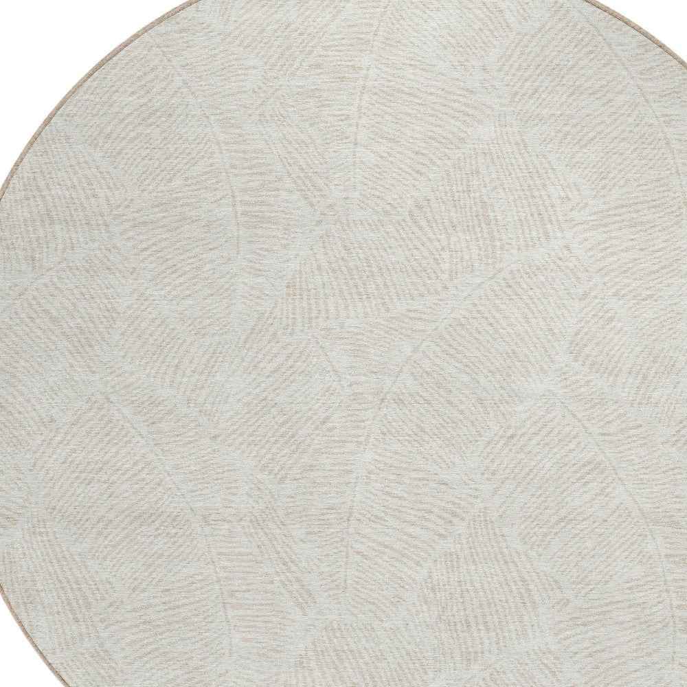 8' Ivory And Beige Round Floral Washable Indoor Outdoor Area Rug