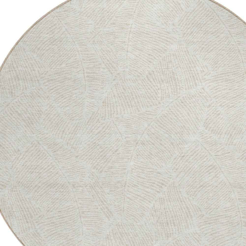 8' Ivory And Beige Round Floral Washable Indoor Outdoor Area Rug