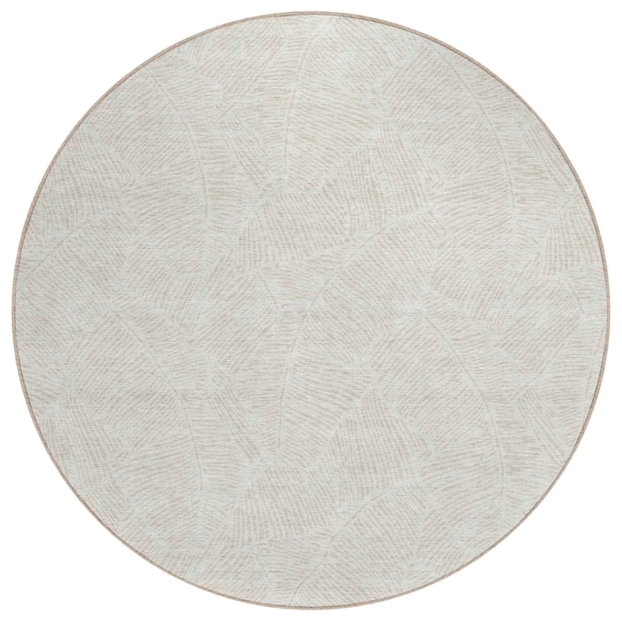 8' Ivory And Beige Round Floral Washable Indoor Outdoor Area Rug
