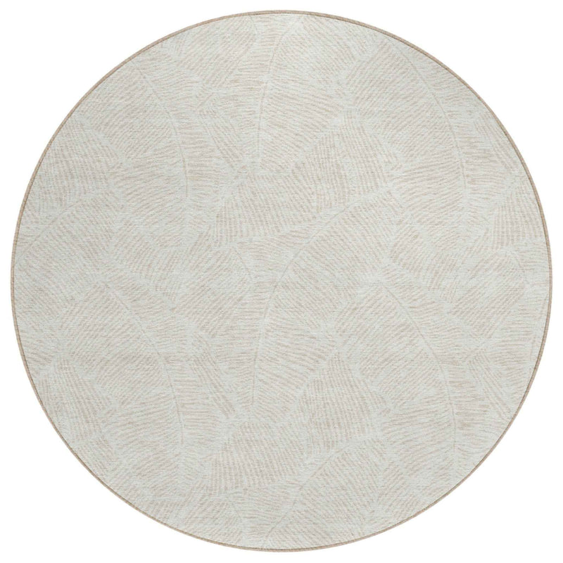 8' Ivory And Beige Round Floral Washable Indoor Outdoor Area Rug