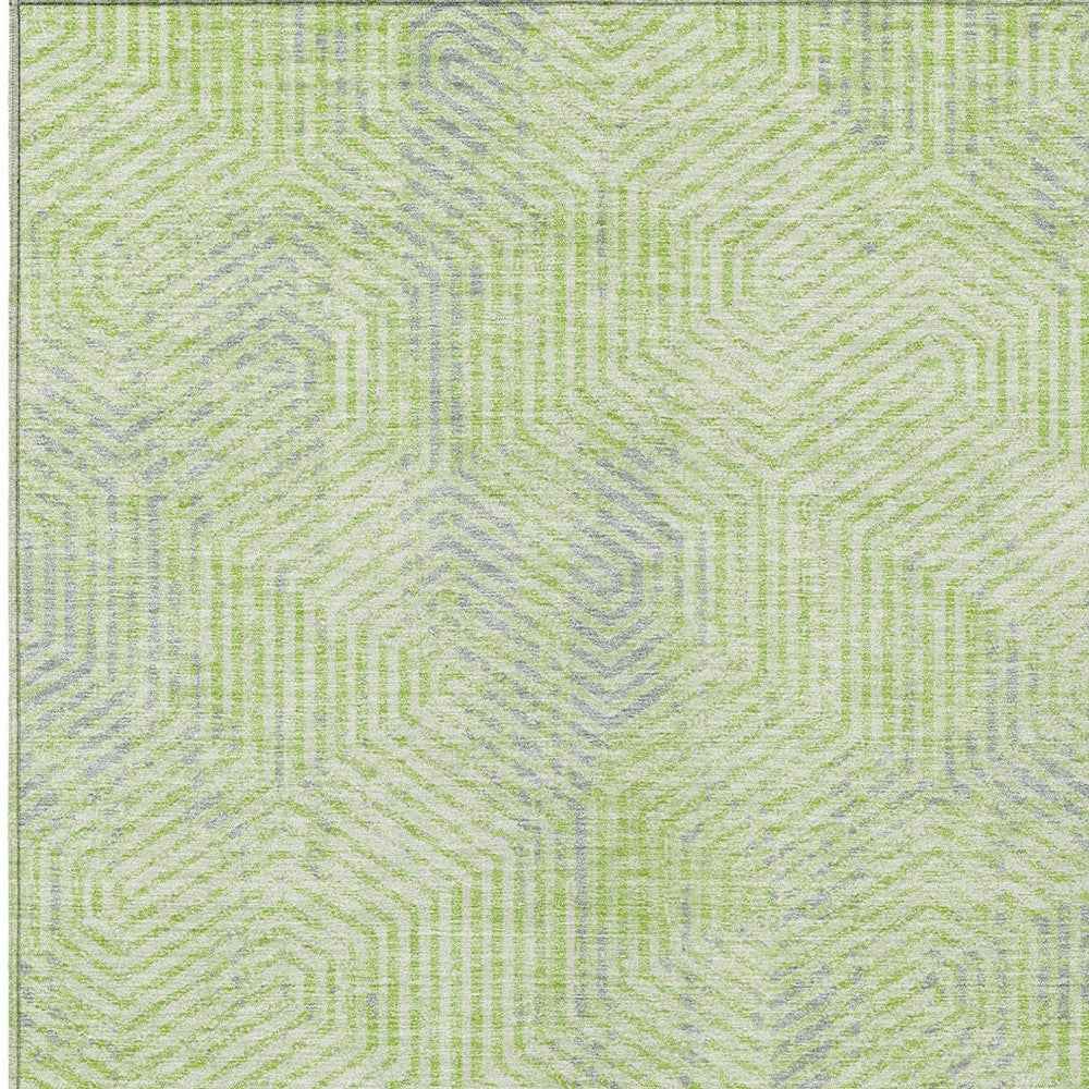 10' X 14' Lime Green Gray And Ivory Geometric Washable Indoor Outdoor Area Rug