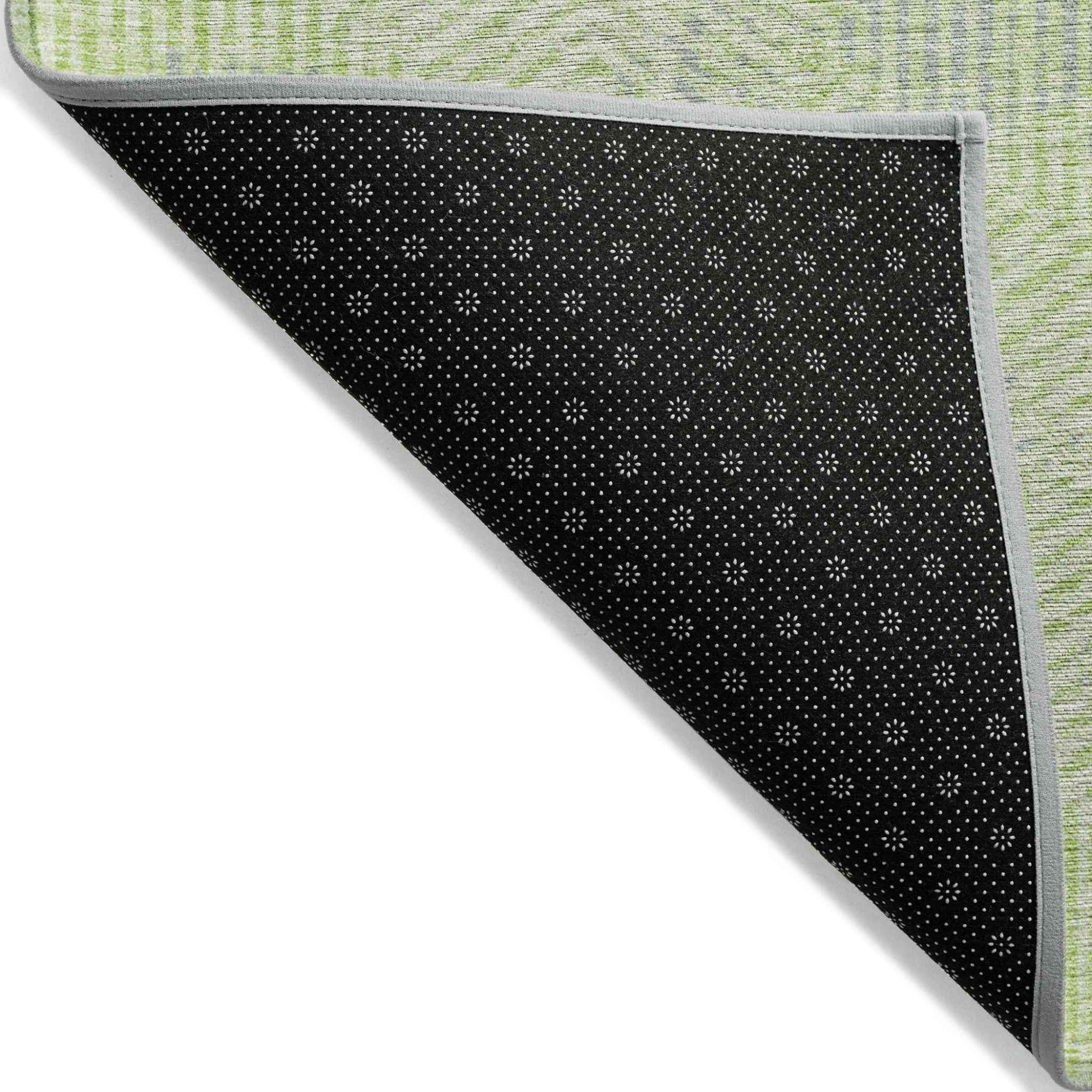 10' X 14' Lime Green Gray And Ivory Geometric Washable Indoor Outdoor Area Rug