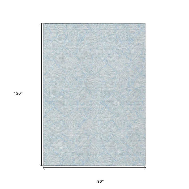 8' X 10' Sky Blue And Ivory Floral Washable Indoor Outdoor Area Rug