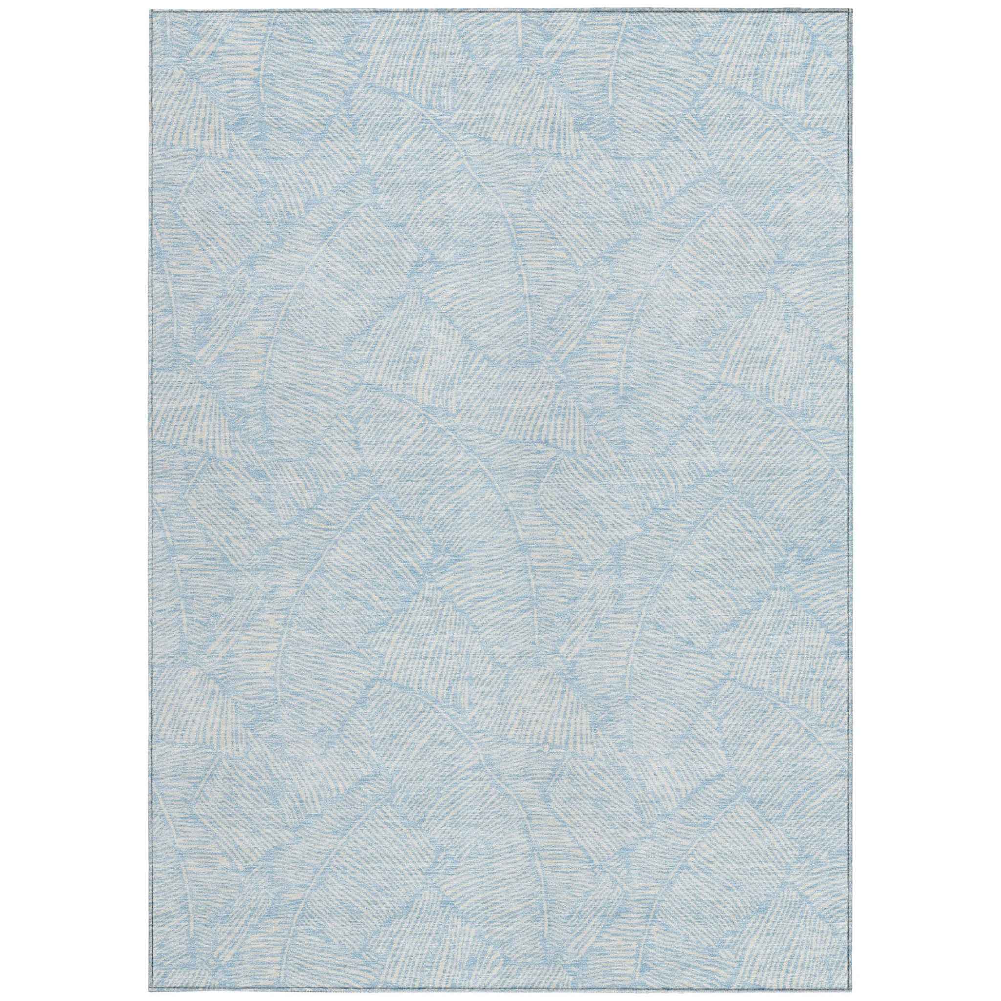 8' X 10' Sky Blue And Ivory Floral Washable Indoor Outdoor Area Rug
