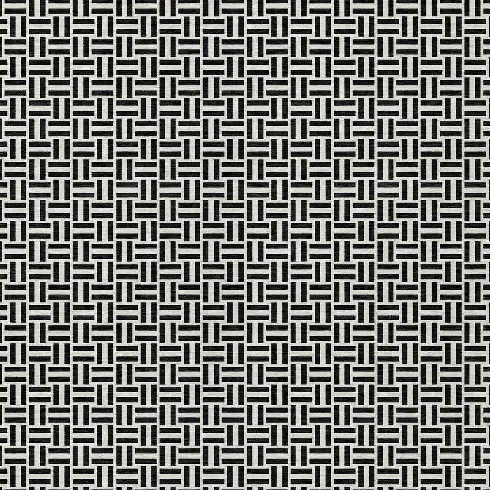 8' X 10' Black And Ivory Geometric Washable Indoor Outdoor Area Rug