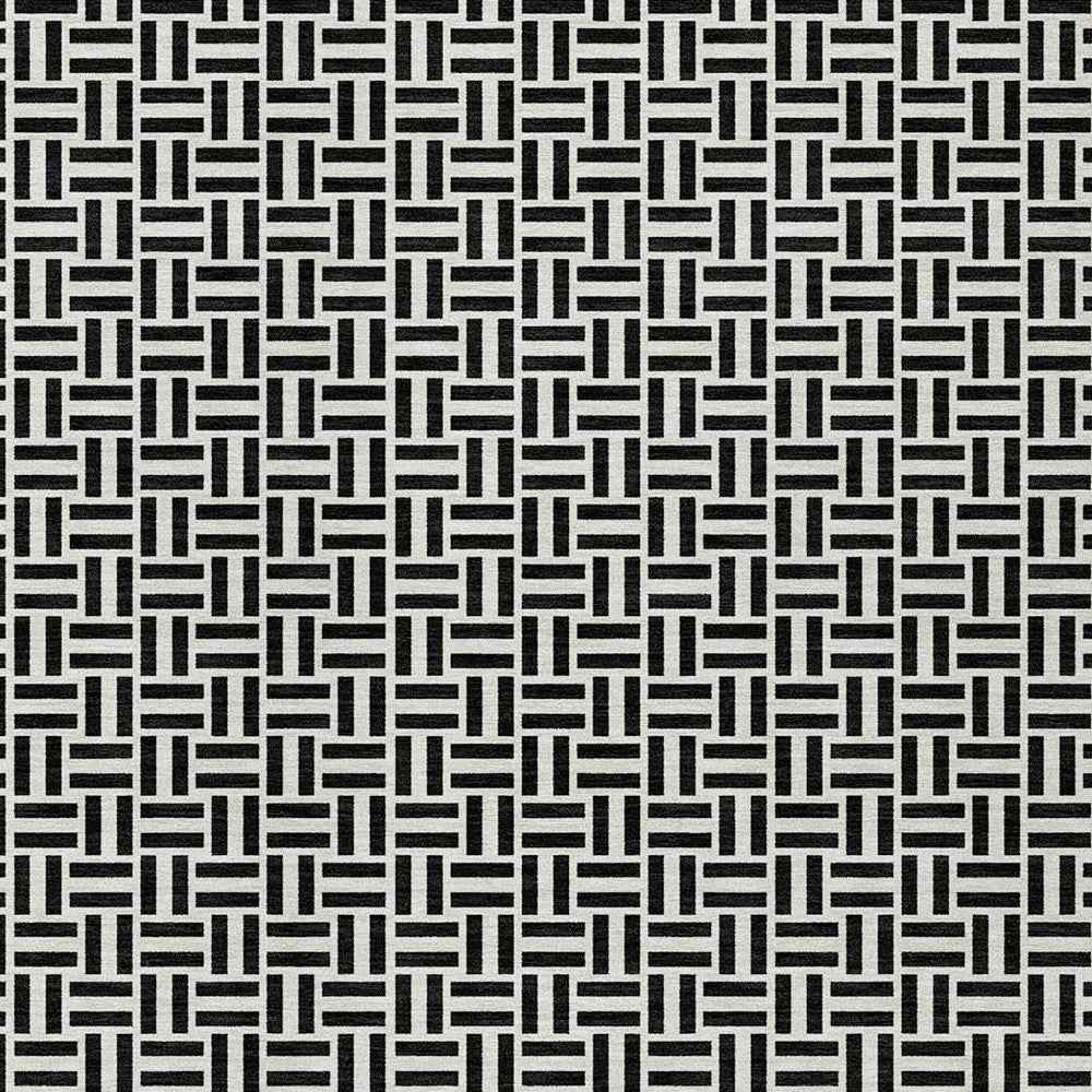 8' X 10' Black And Ivory Geometric Washable Indoor Outdoor Area Rug