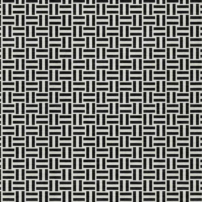 8' X 10' Black And Ivory Geometric Washable Indoor Outdoor Area Rug