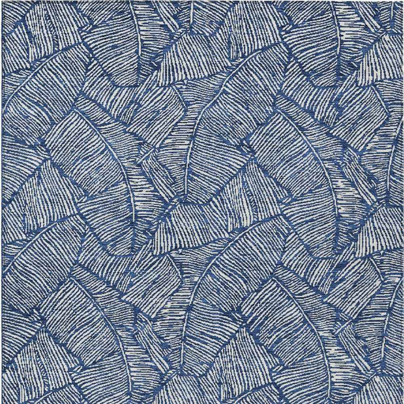 9' X 12' Navy Blue And Ivory Floral Washable Indoor Outdoor Area Rug