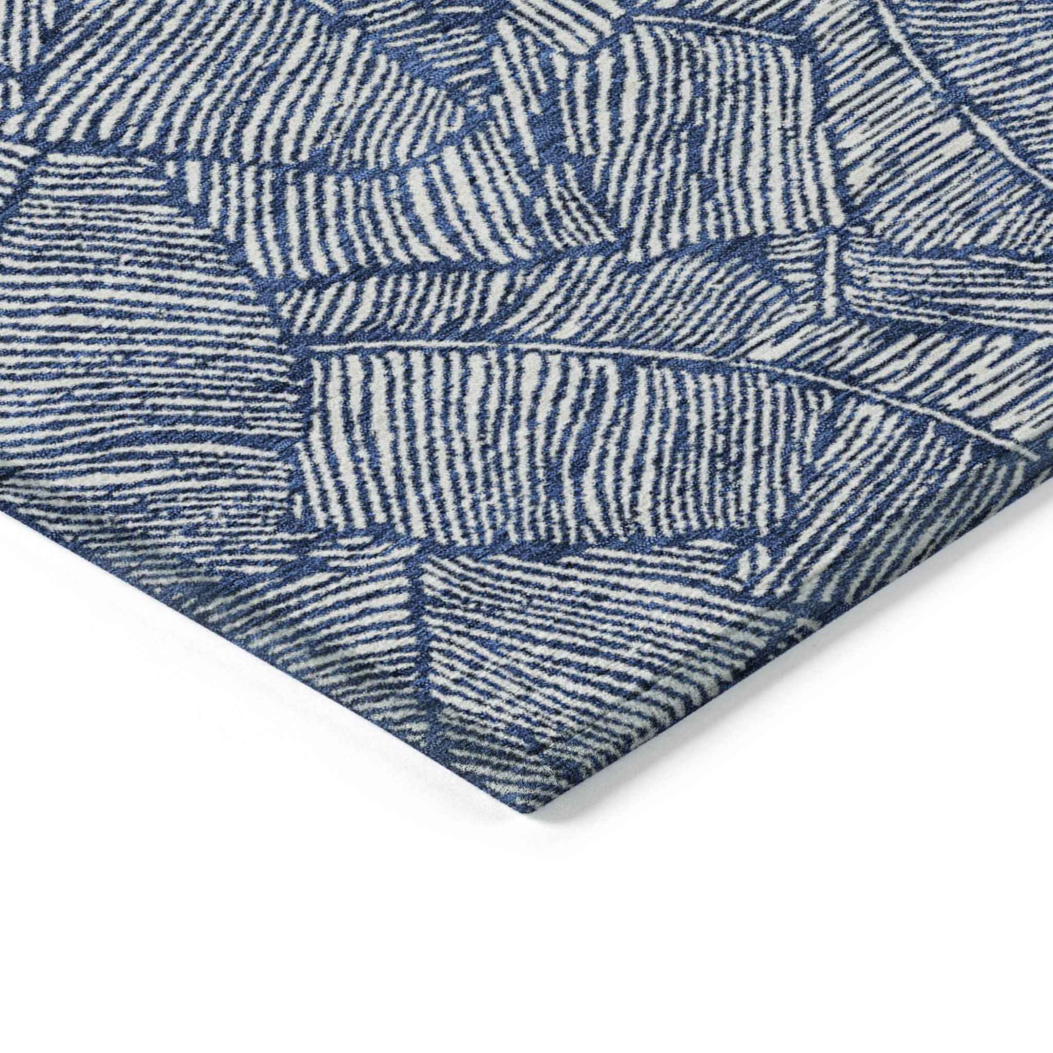 9' X 12' Navy Blue And Ivory Floral Washable Indoor Outdoor Area Rug