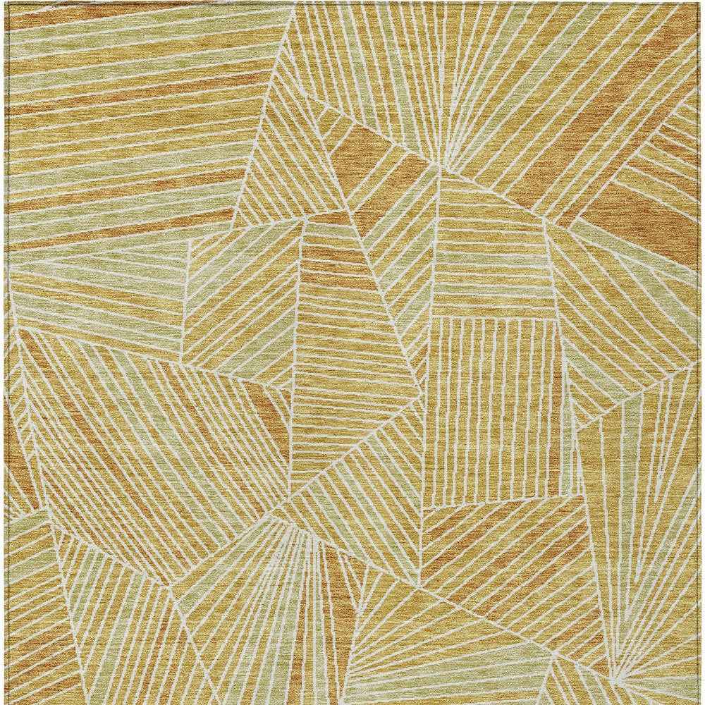 8' X 10' Gold Copper And Brown Geometric Washable Indoor Outdoor Area Rug