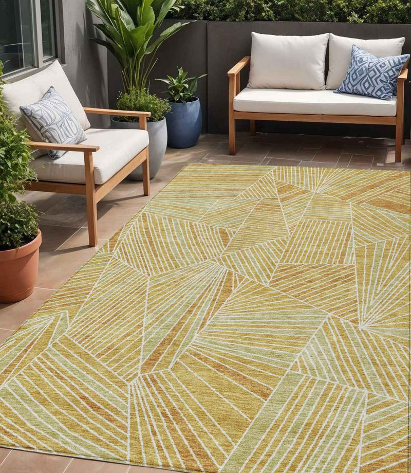 5' X 8' Gold Copper And Brown Geometric Washable Indoor Outdoor Area Rug
