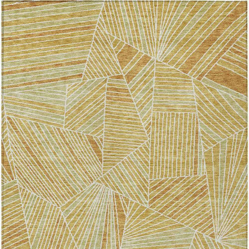 5' X 8' Gold Copper And Brown Geometric Washable Indoor Outdoor Area Rug
