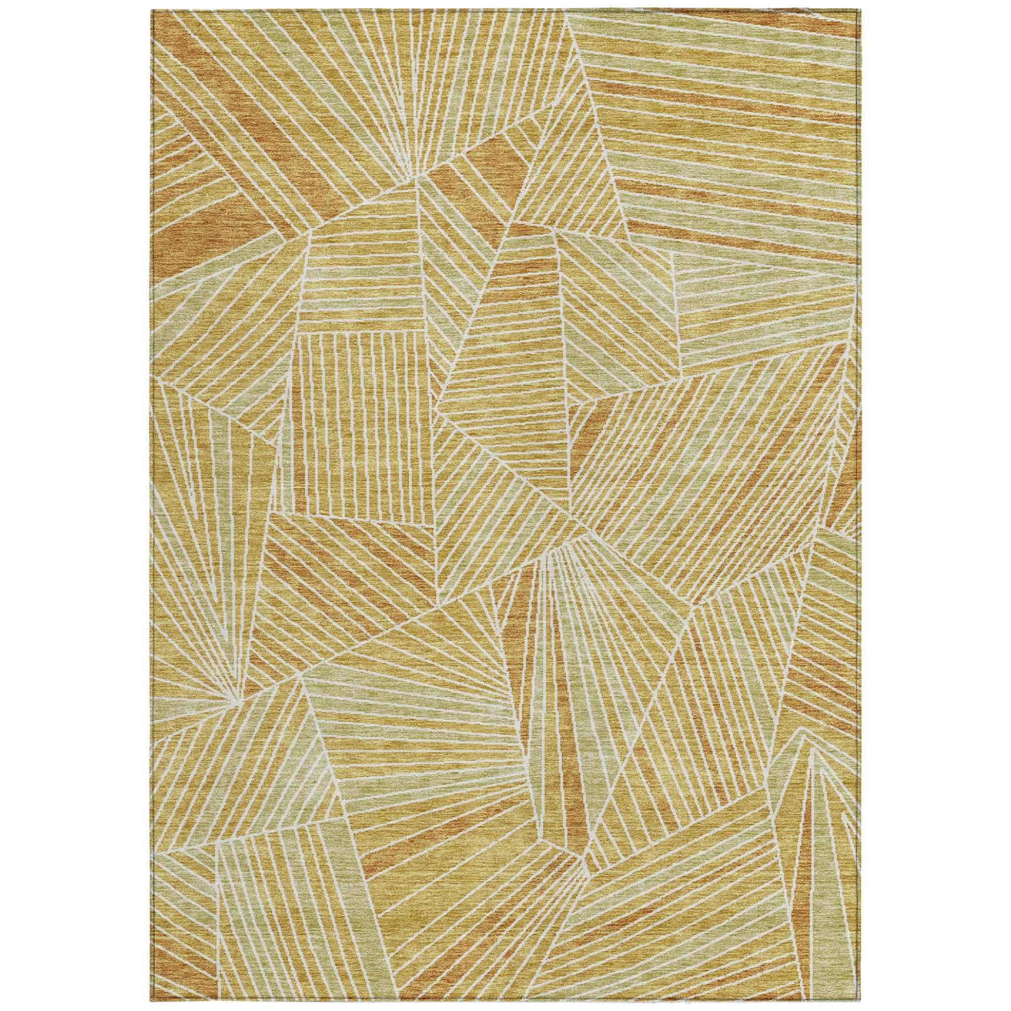 5' X 8' Gold Copper And Brown Geometric Washable Indoor Outdoor Area Rug