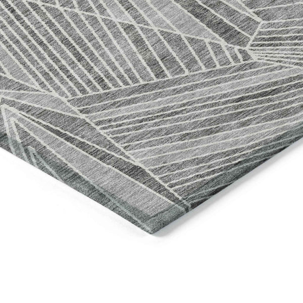 8' X 10' Gray And Ivory Geometric Washable Indoor Outdoor Area Rug