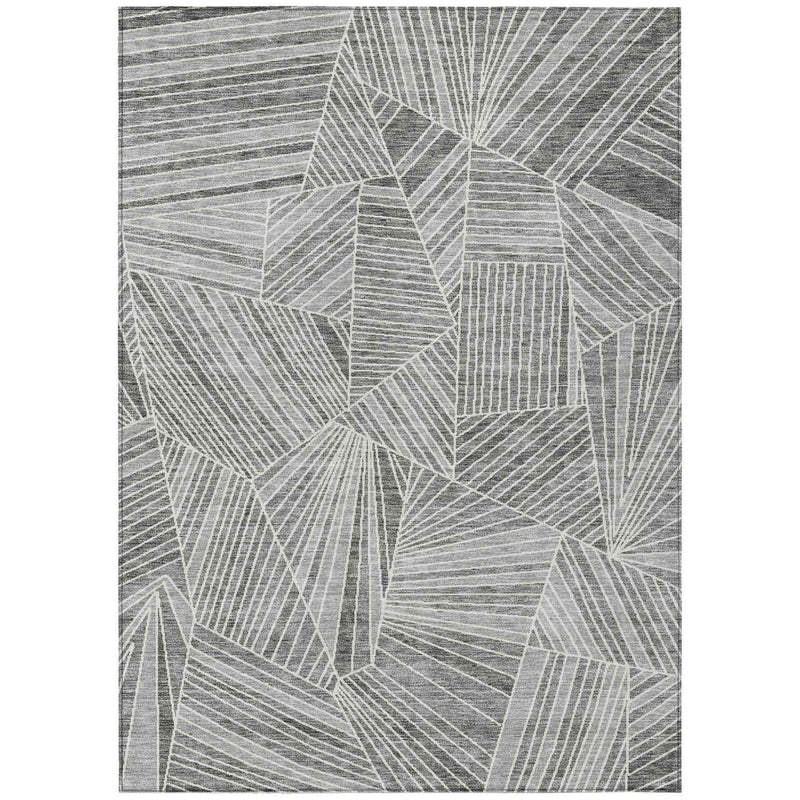 8' X 10' Gray And Ivory Geometric Washable Indoor Outdoor Area Rug