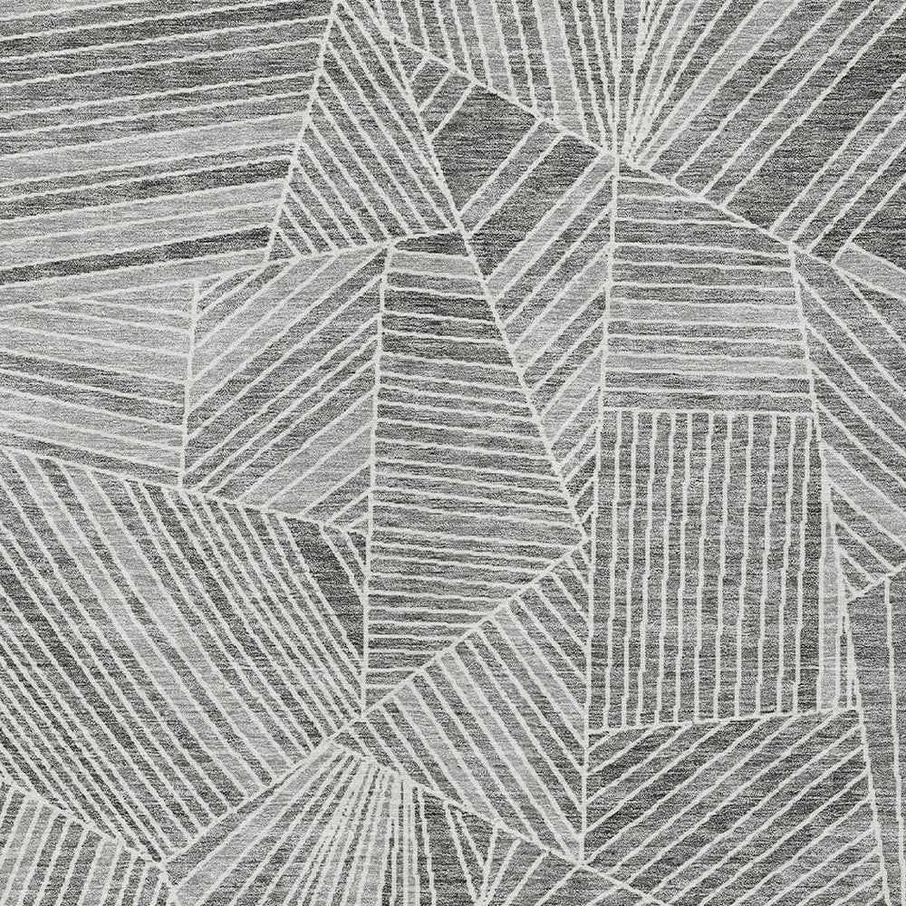8' X 10' Gray And Ivory Geometric Washable Indoor Outdoor Area Rug