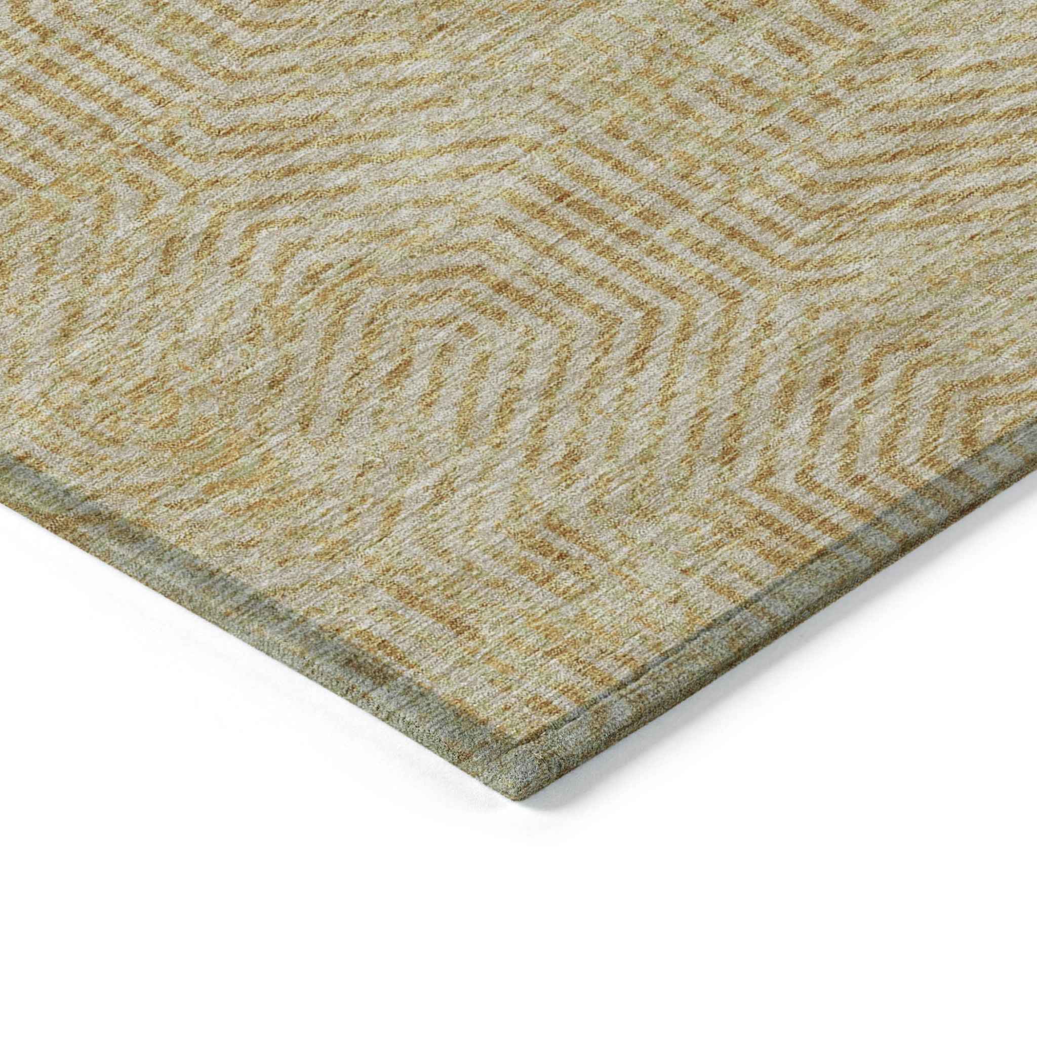 8' X 10' Gold And Beige Geometric Washable Indoor Outdoor Area Rug