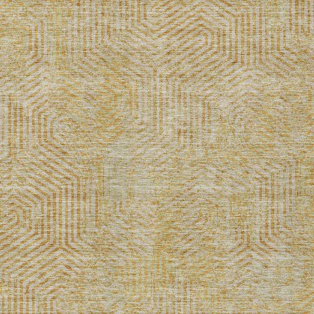 8' X 10' Gold And Beige Geometric Washable Indoor Outdoor Area Rug