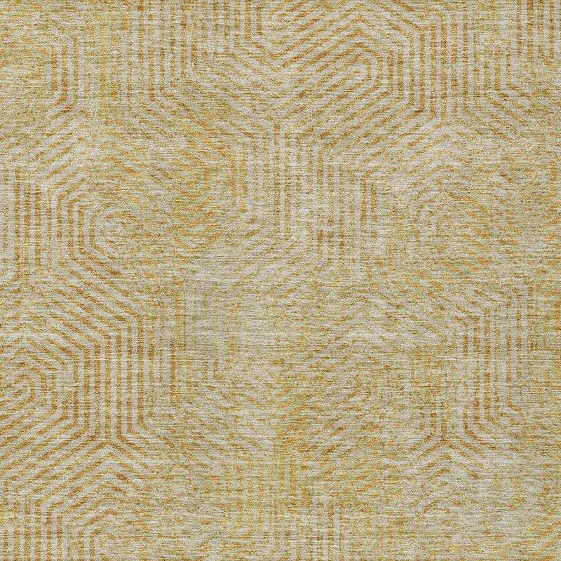 8' X 10' Gold And Beige Geometric Washable Indoor Outdoor Area Rug