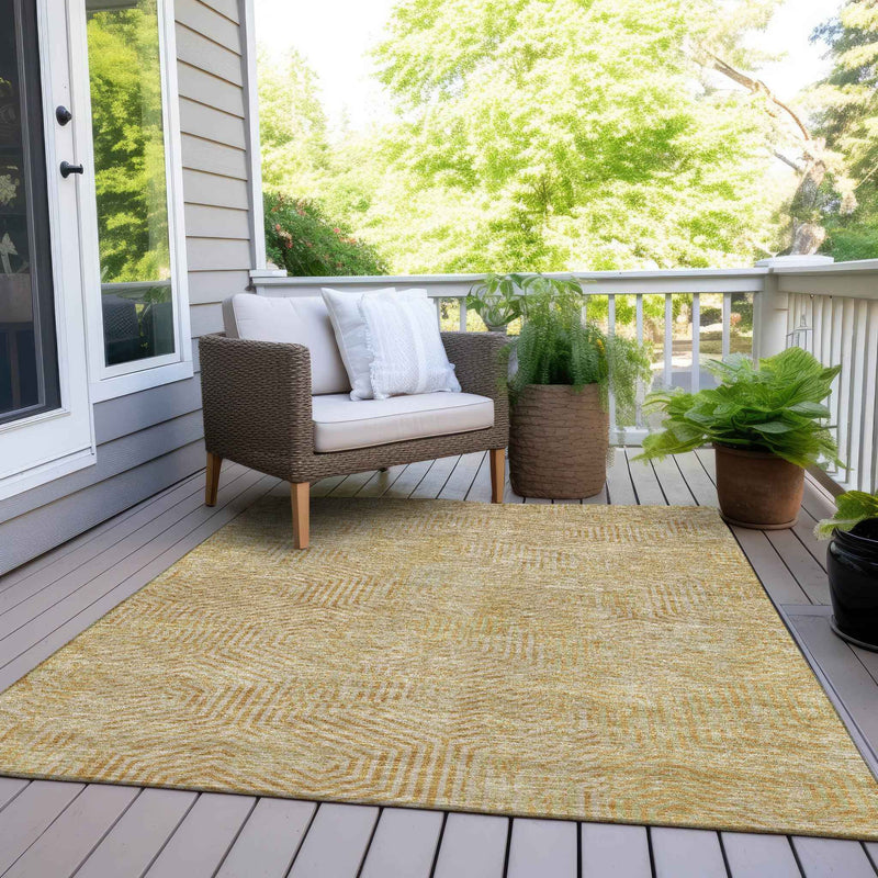 8' X 10' Gold And Beige Geometric Washable Indoor Outdoor Area Rug