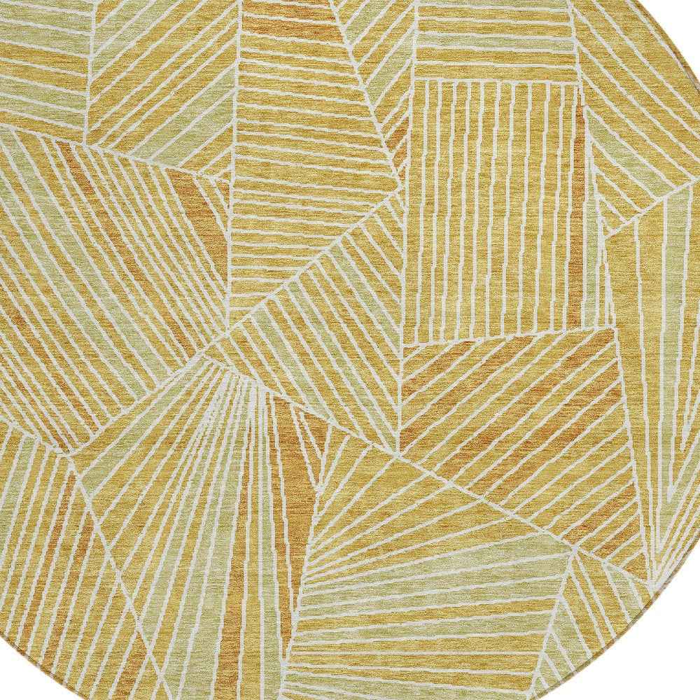 8' Gold Copper And Brown Round Geometric Washable Indoor Outdoor Area Rug