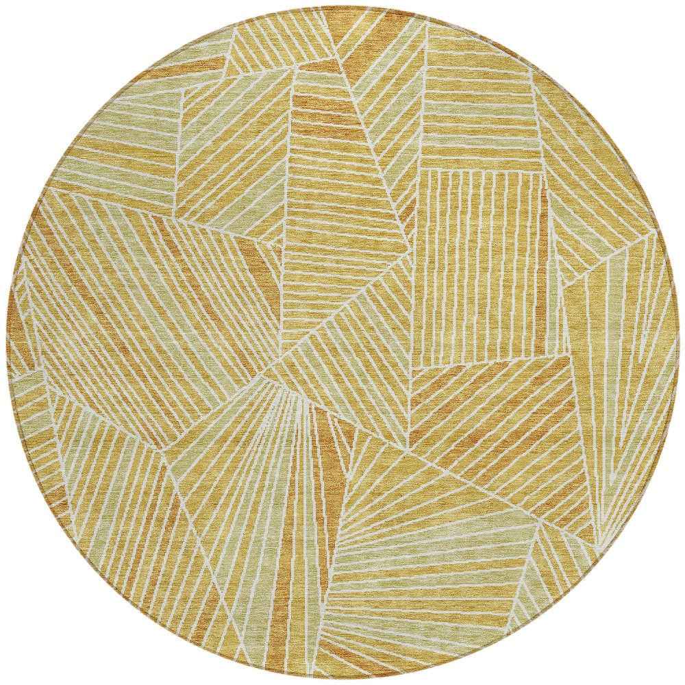 8' Gold Copper And Brown Round Geometric Washable Indoor Outdoor Area Rug