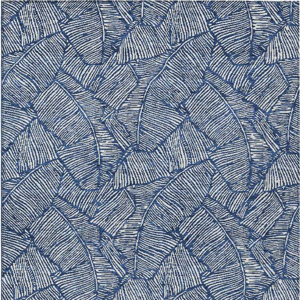 5' X 8' Navy Blue And Ivory Floral Washable Indoor Outdoor Area Rug