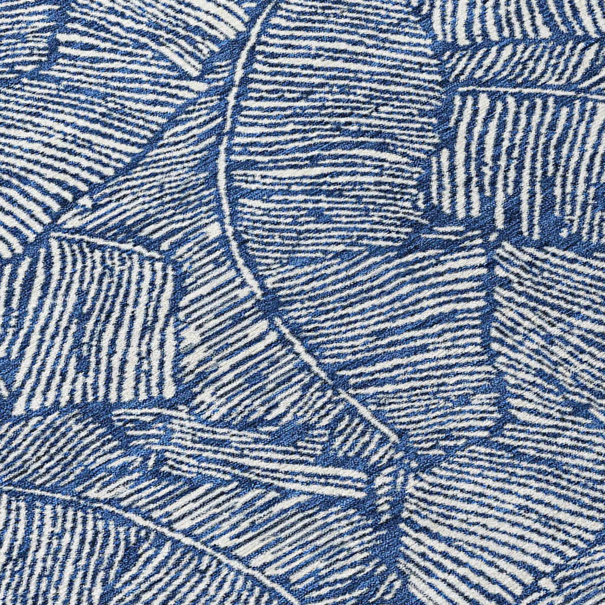 5' X 8' Navy Blue And Ivory Floral Washable Indoor Outdoor Area Rug