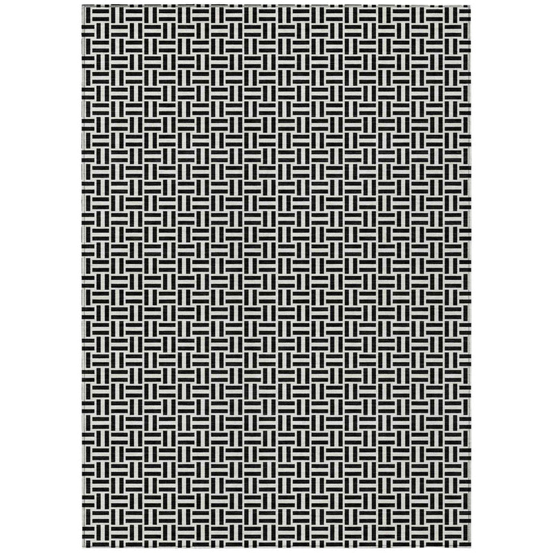 5' X 8' Black And Ivory Geometric Washable Indoor Outdoor Area Rug