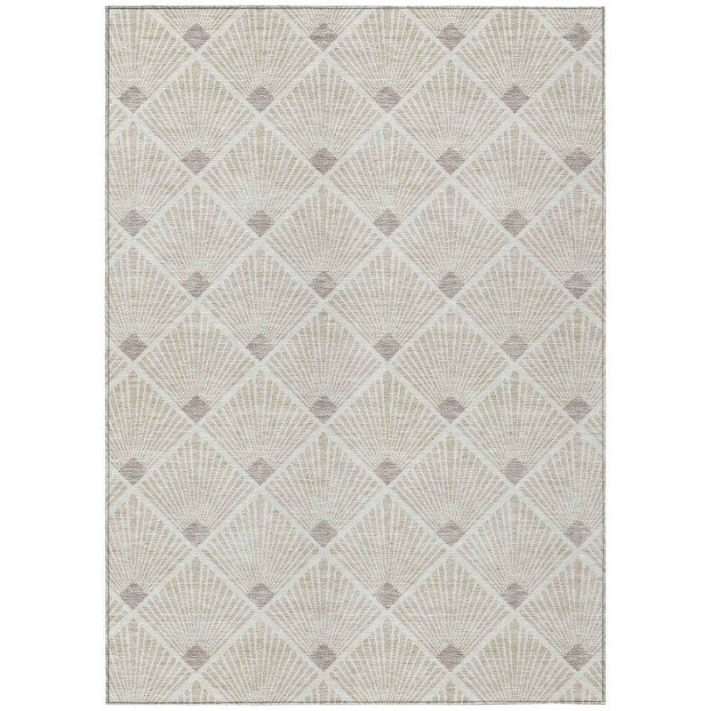 8' X 10' Beige And Ivory Geometric Washable Indoor Outdoor Area Rug