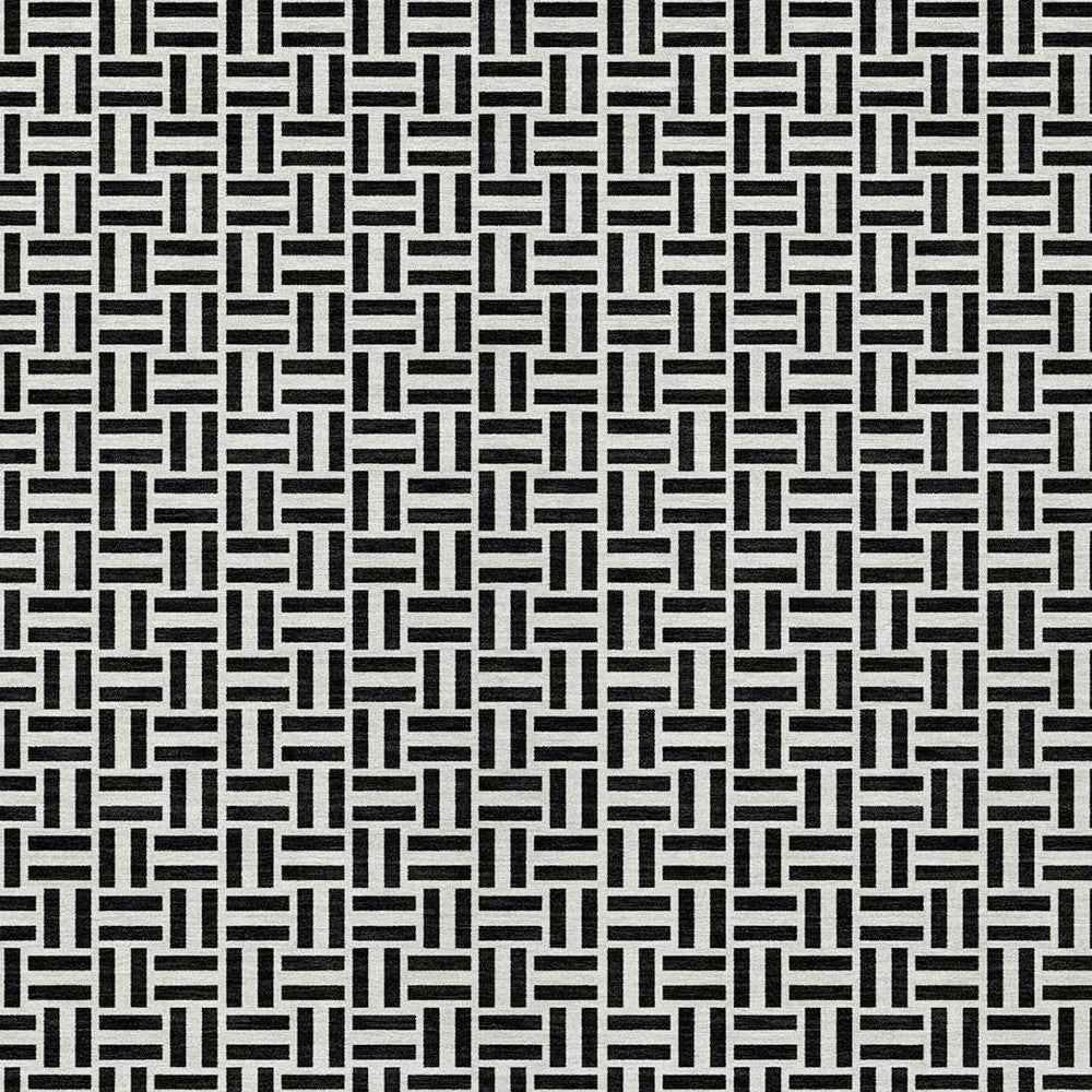 5' X 8' Black And Ivory Geometric Washable Indoor Outdoor Area Rug