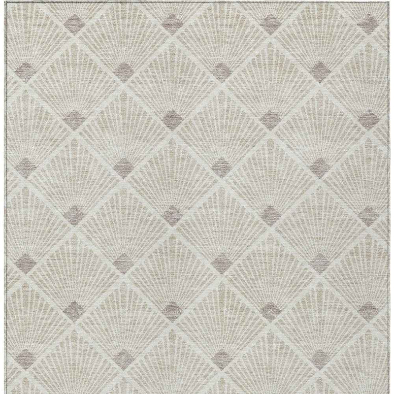 8' X 10' Beige And Ivory Geometric Washable Indoor Outdoor Area Rug