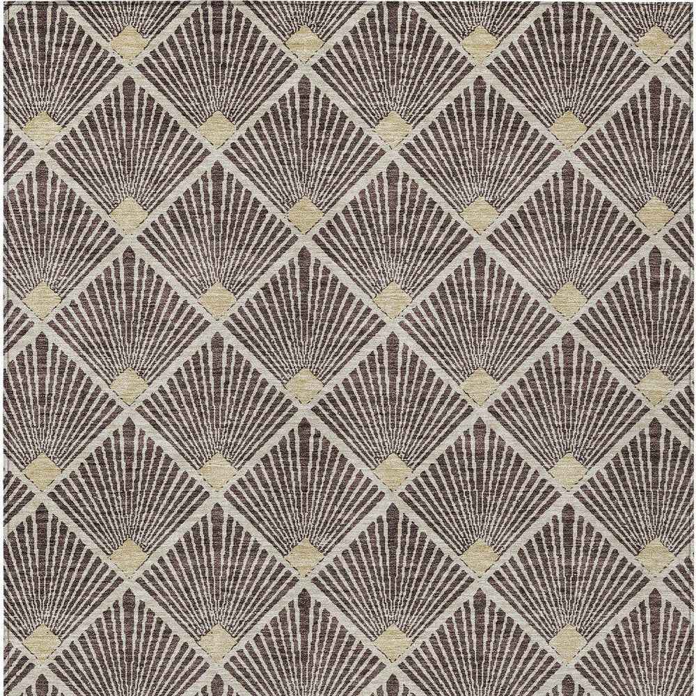 5' X 8' Brown And Beige Geometric Washable Indoor Outdoor Area Rug