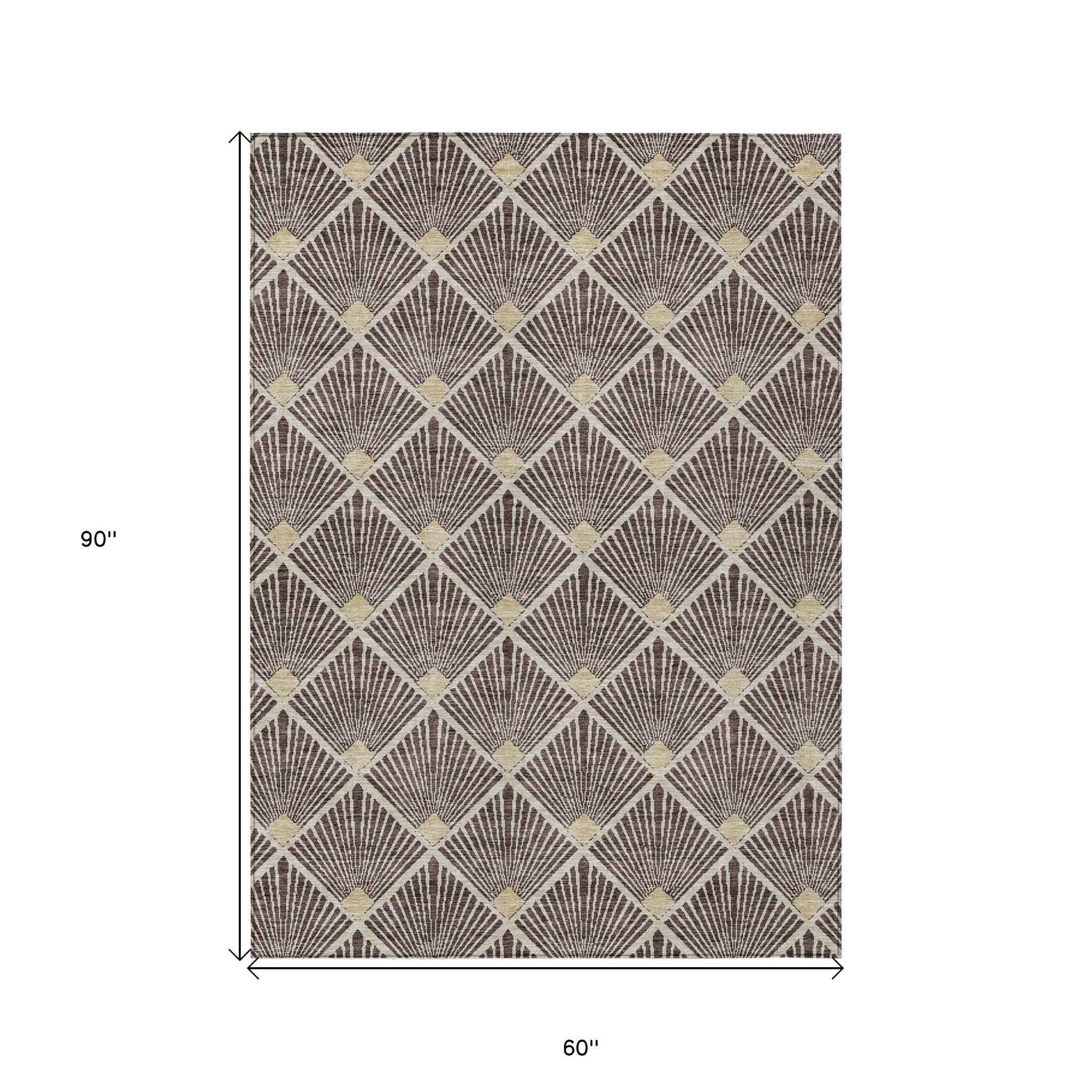 5' X 8' Brown And Beige Geometric Washable Indoor Outdoor Area Rug