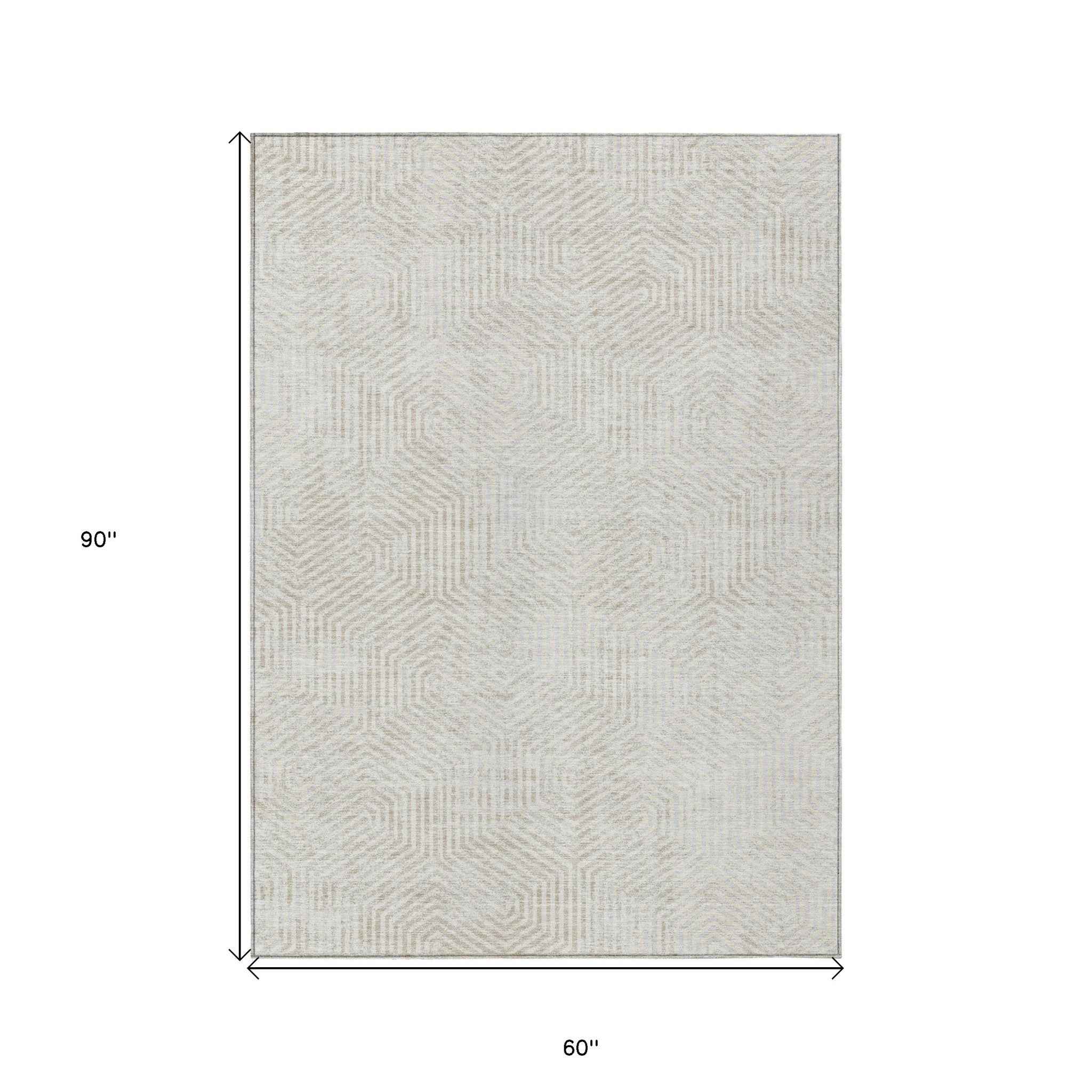 5' X 8' Ivory And Gray Geometric Washable Indoor Outdoor Area Rug