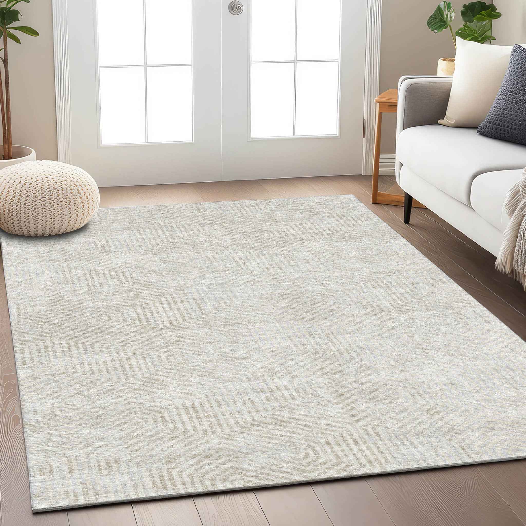 5' X 8' Ivory And Gray Geometric Washable Indoor Outdoor Area Rug
