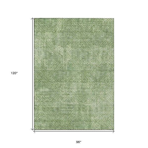 8' X 10' Green And Light Green Geometric Washable Indoor Outdoor Area Rug