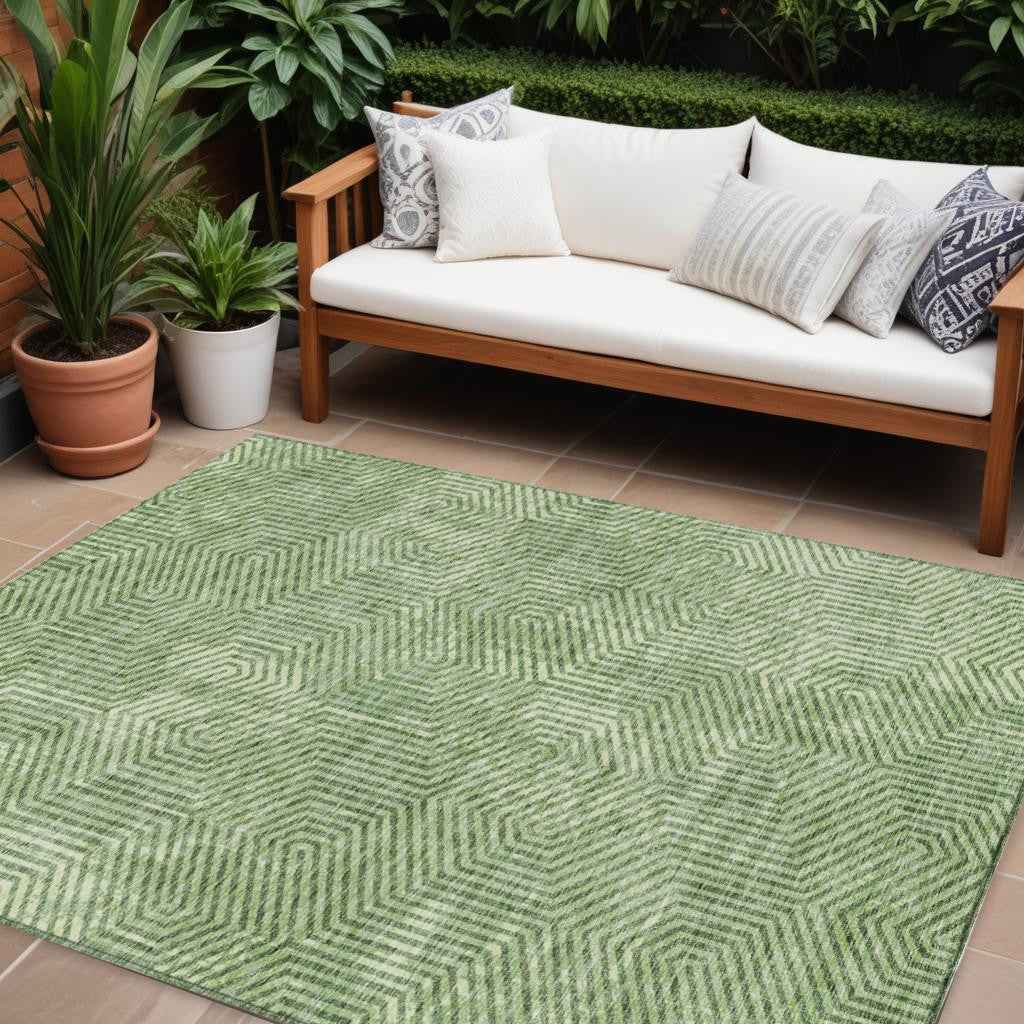 8' X 10' Green And Light Green Geometric Washable Indoor Outdoor Area Rug