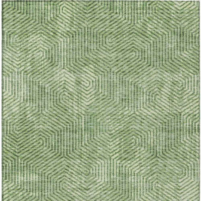 8' X 10' Green And Light Green Geometric Washable Indoor Outdoor Area Rug