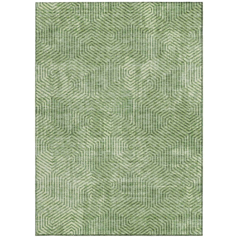 8' X 10' Green And Light Green Geometric Washable Indoor Outdoor Area Rug