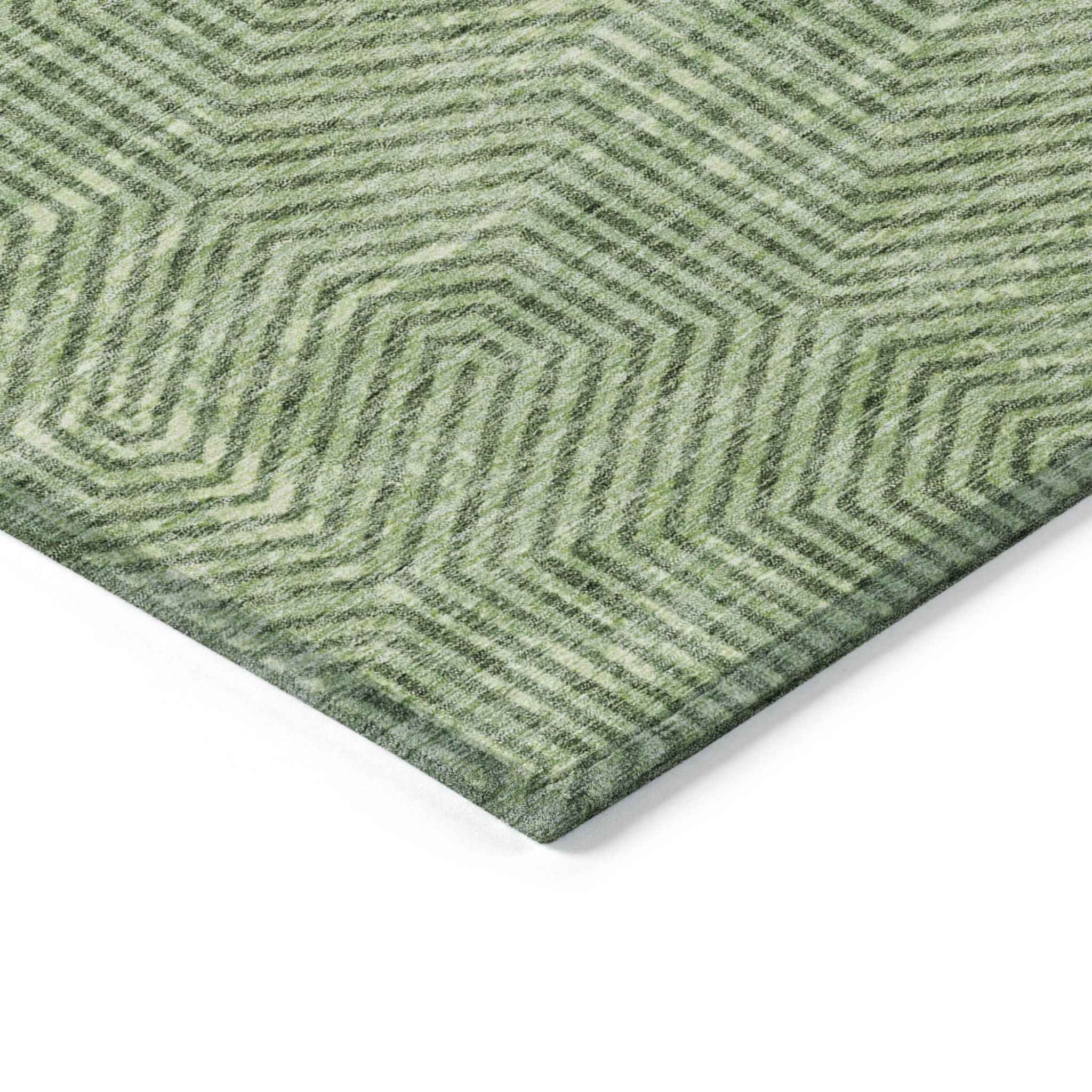 8' X 10' Green And Light Green Geometric Washable Indoor Outdoor Area Rug