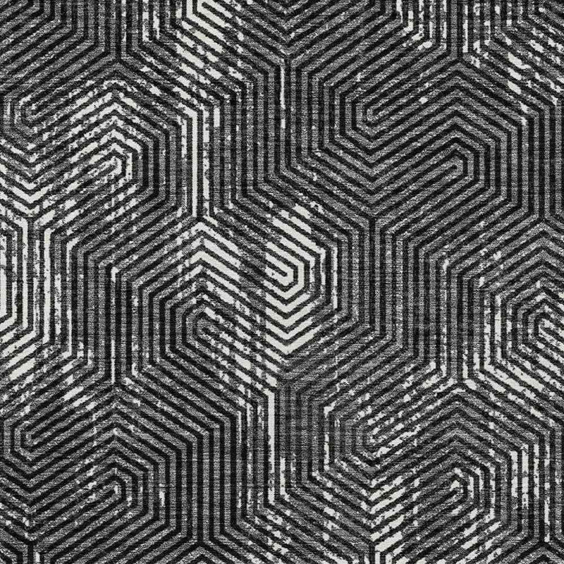 9' X 12' Black And Ivory Geometric Washable Indoor Outdoor Area Rug